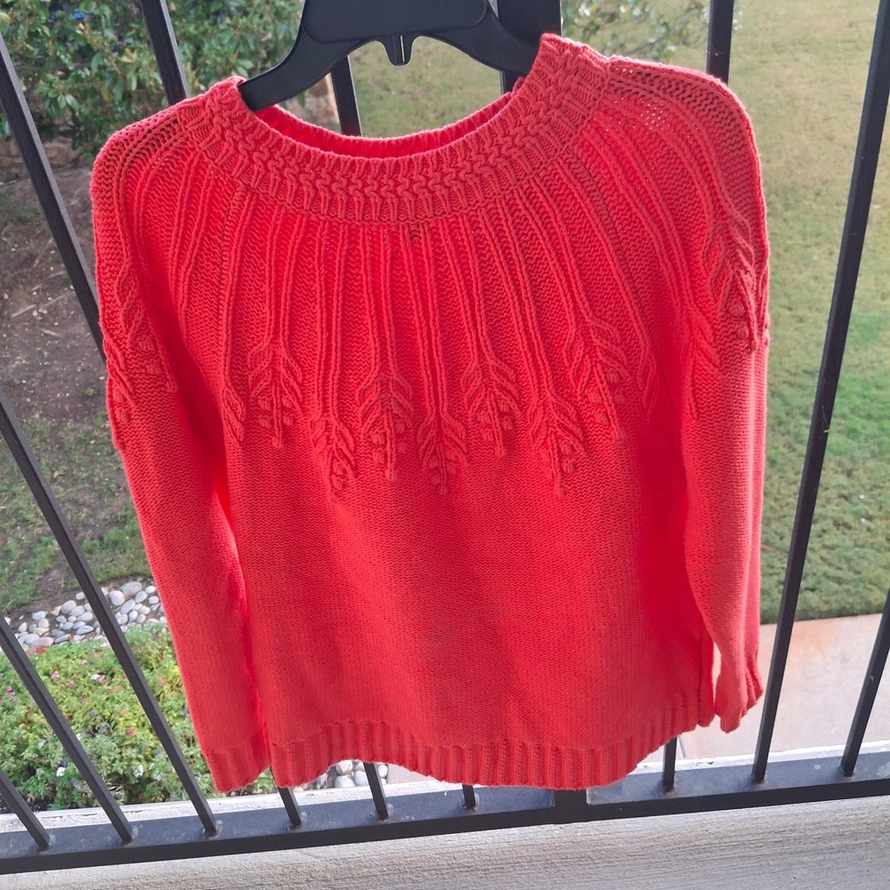 Talbots Women Orange Crew Neck Cable Knit Sweater Cotton‎ Acrylic Blend Size M